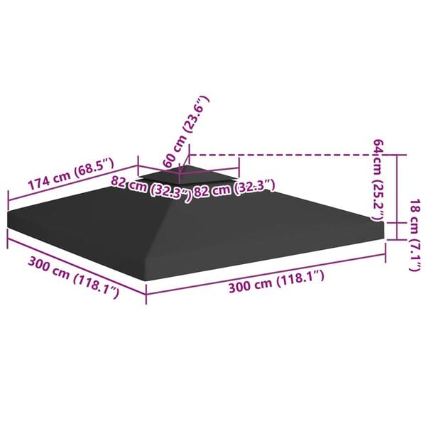 vidaXL 2-Tier Gazebo Top Cover 310 g/m² 3x3 m Black