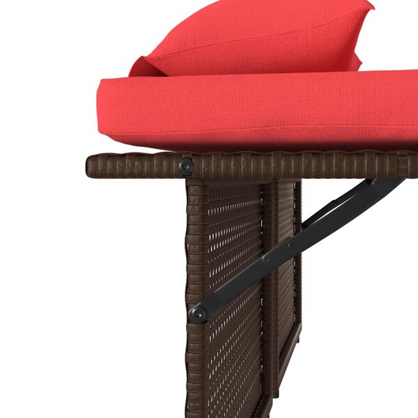vidaXL Reclining Garden Bench with Cushions Brown Poly Rattan