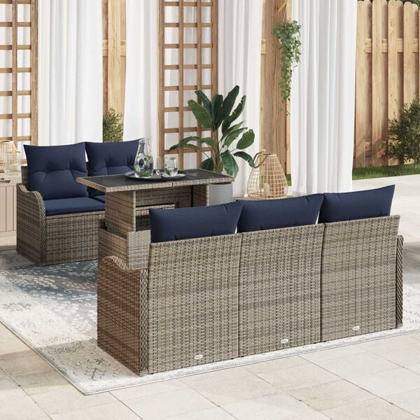 vidaXL 6 Piece Garden Sofa Set with Cushions Grey Poly Rattan