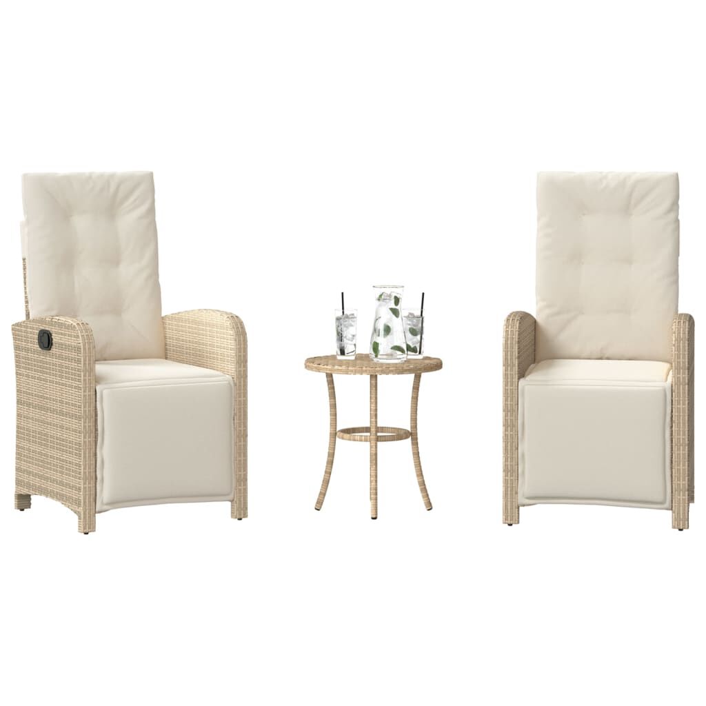 vidaXL 3 Piece Bistro Set with Cushions Beige Poly Rattan