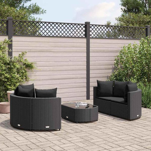 vidaXL 5 Piece Garden Sofa Set with Cushions Black Poly Rattan