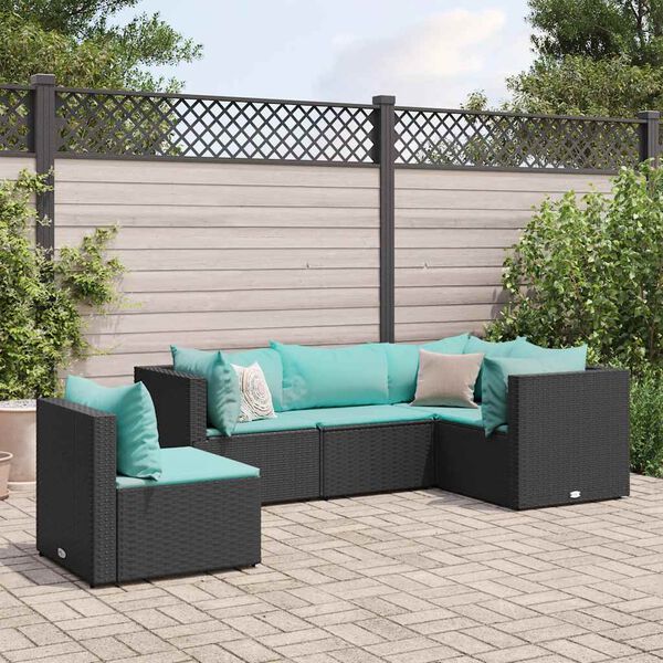 vidaXL 5 Piece Garden Lounge Set with Cushions Black Poly Rattan
