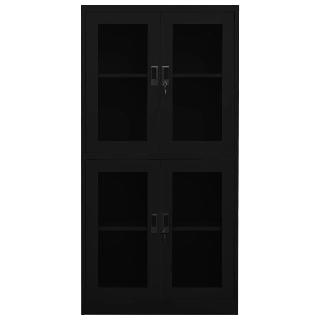 vidaXL Office Cabinet Black 90x40x180 cm Steel and Tempered Glass