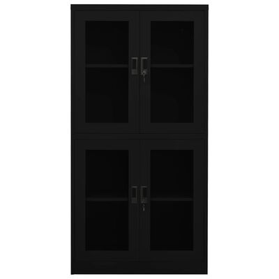 vidaXL Office Cabinet Black 90x40x180 cm Steel and Tempered Glass