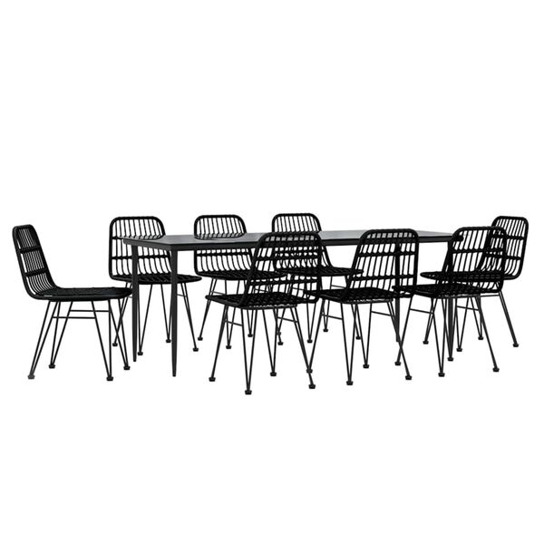 vidaXL 9 Piece Garden Dining Set Black Poly Rattan