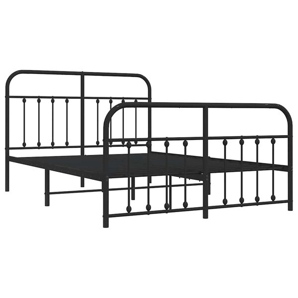 vidaXL Metal Bed Frame without Mattress with Footboard Black 135x190cm
