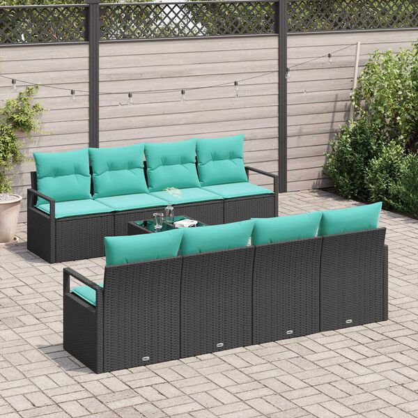 vidaXL 9 Piece Garden Sofa Set with Cushions Black Poly Rattan