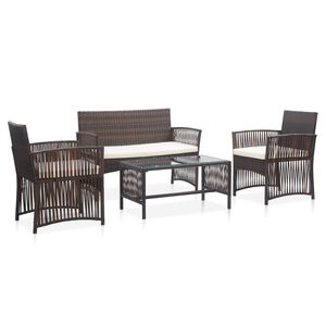 vidaXL 4 Piece Garden Lounge Set with Cushion Poly Rattan Brown
