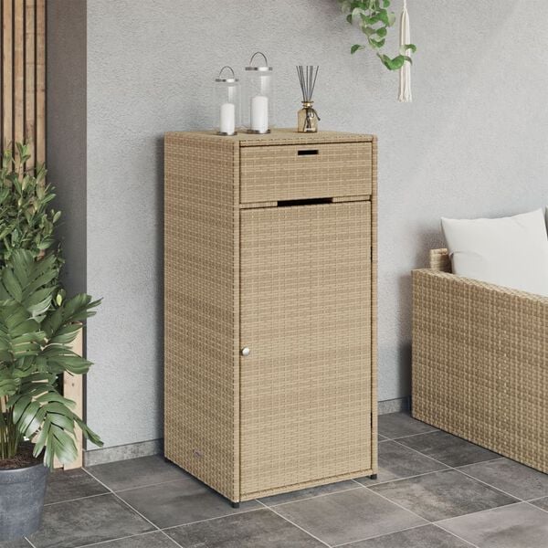 vidaXL Garden Storage Cabinet Beige 55x55x111 cm Poly Rattan