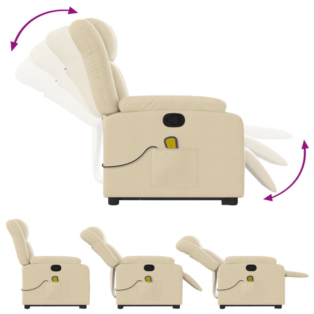 vidaXL Stand up Massage Recliner Chair Cream Fabric