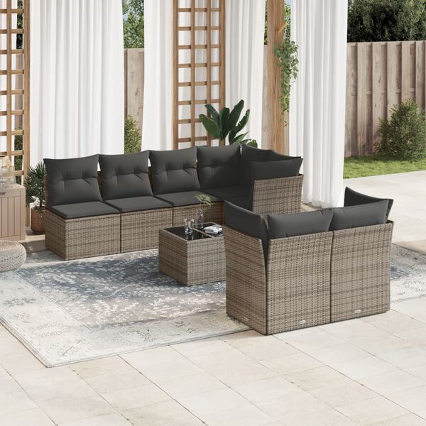 vidaXL 8 Piece Garden Sofa Set with Cushions Grey Poly Rattan