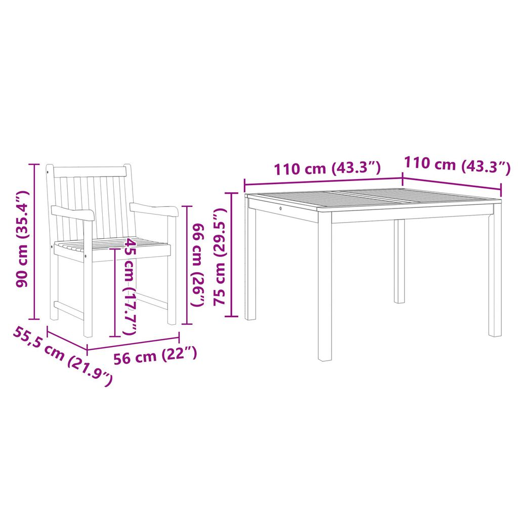 vidaXL 3-Piece Garden Dining Set - Solid Acacia Wood