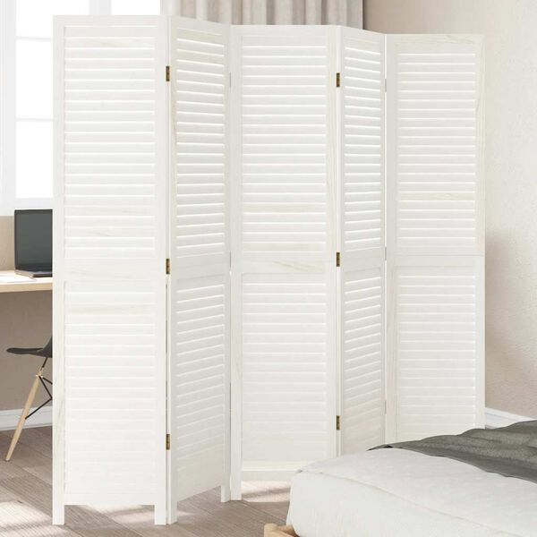 vidaXL Room Divider&nbsp;5 Panels White Solid Wood Paulownia