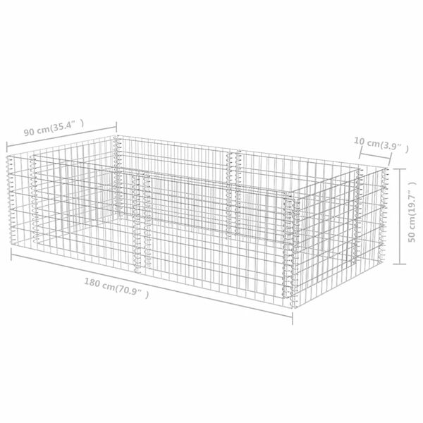 vidaXL Gabion Planter Galvanised Steel 180x90x50 cm