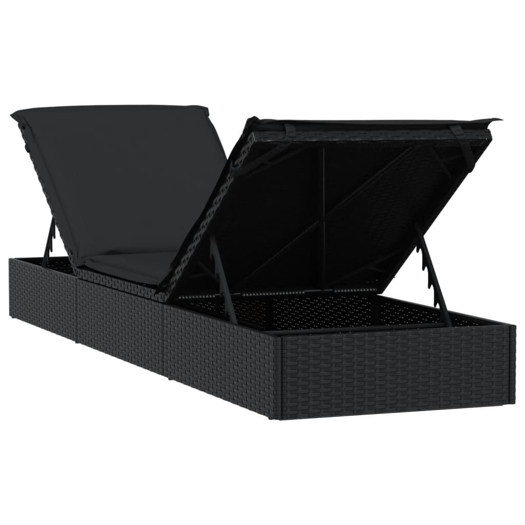 vidaXL Sunbed with Cushion Black 201x55x62 cm Poly Rattan