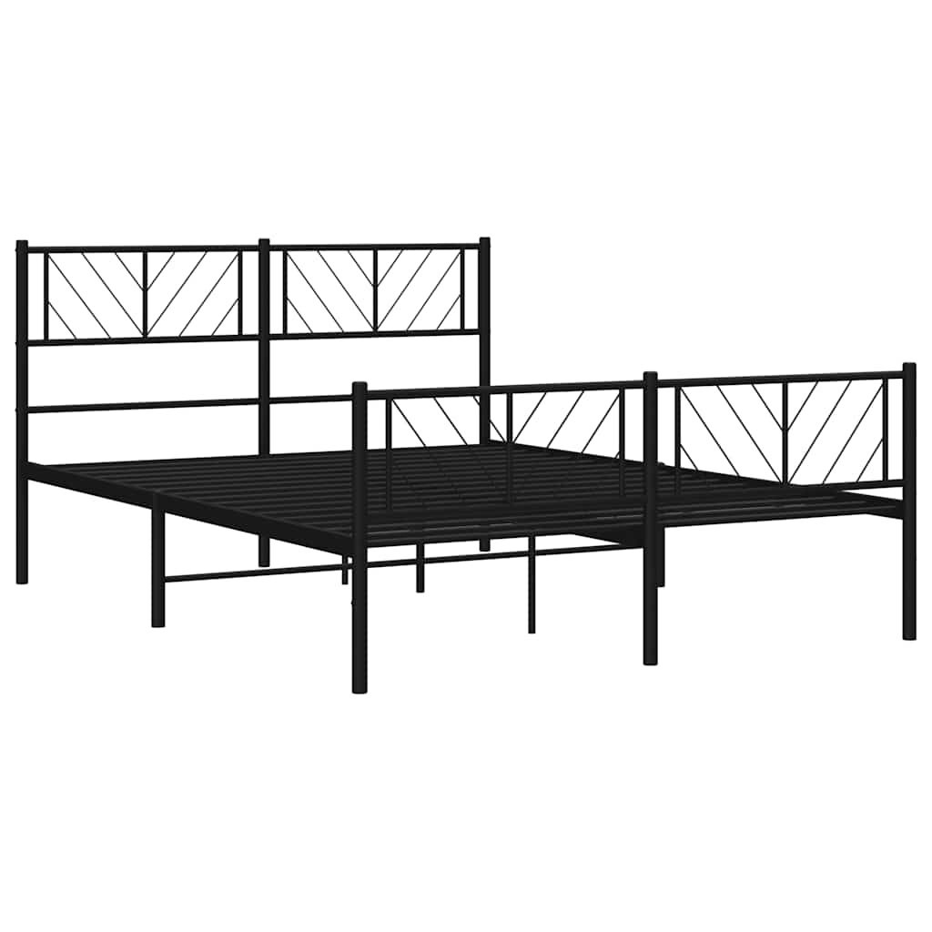 vidaXL Metal Bed Frame without Mattress with Footboard Black 135x190cm