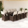 vidaXL 11 Piece Garden Bistro Set with Cushions Brown Poly Rattan