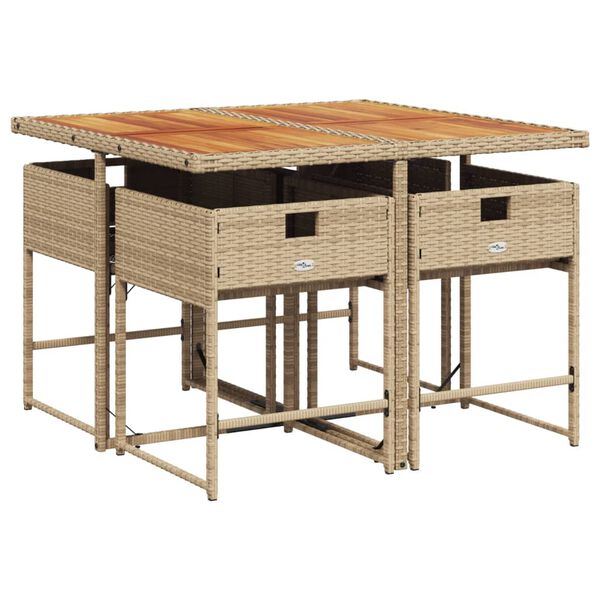 vidaXL 5 Piece Garden Dining Set with Cushions Beige Poly Rattan