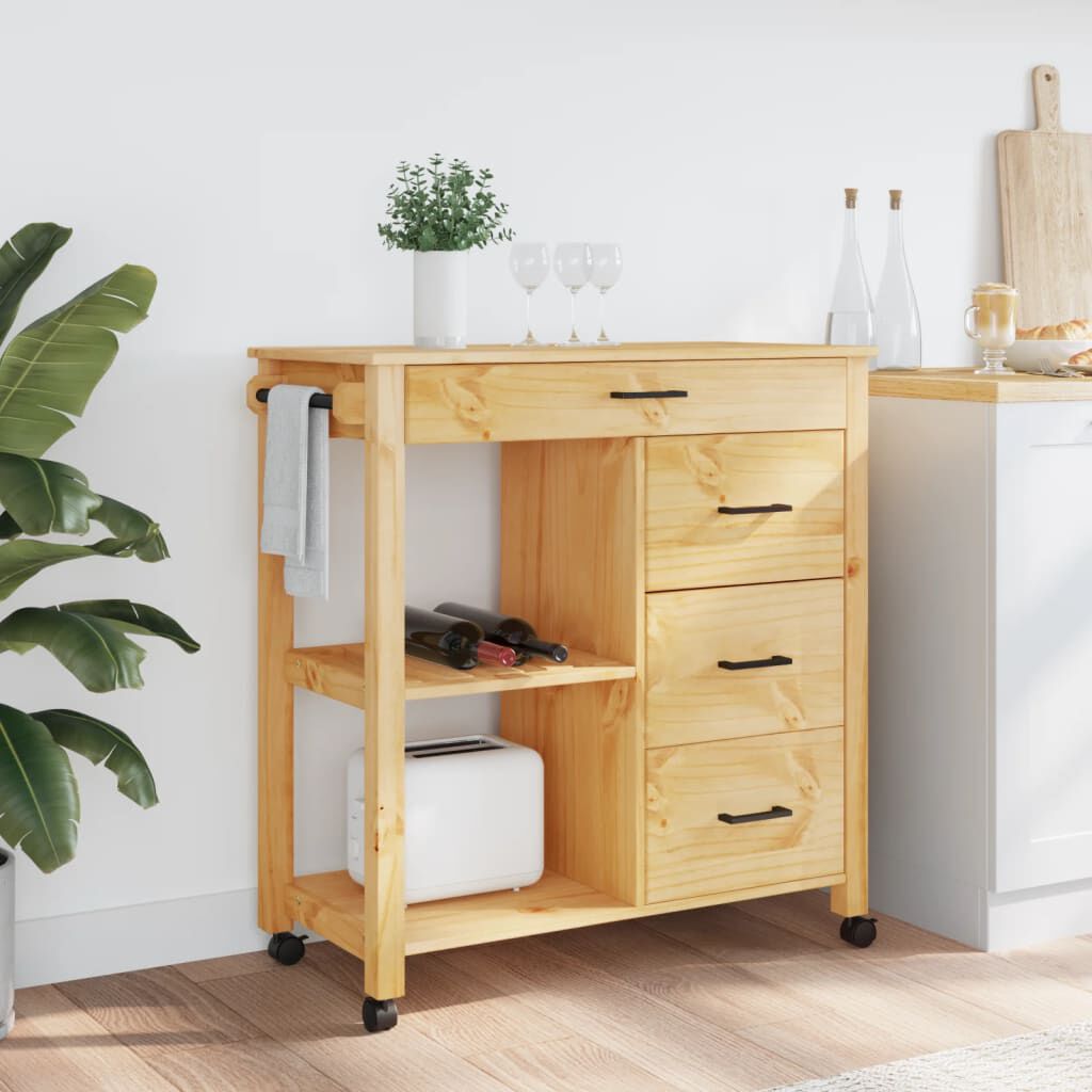 vidaXL Kitchen Trolley MONZA 84x40x90 cm Solid Wood Pine