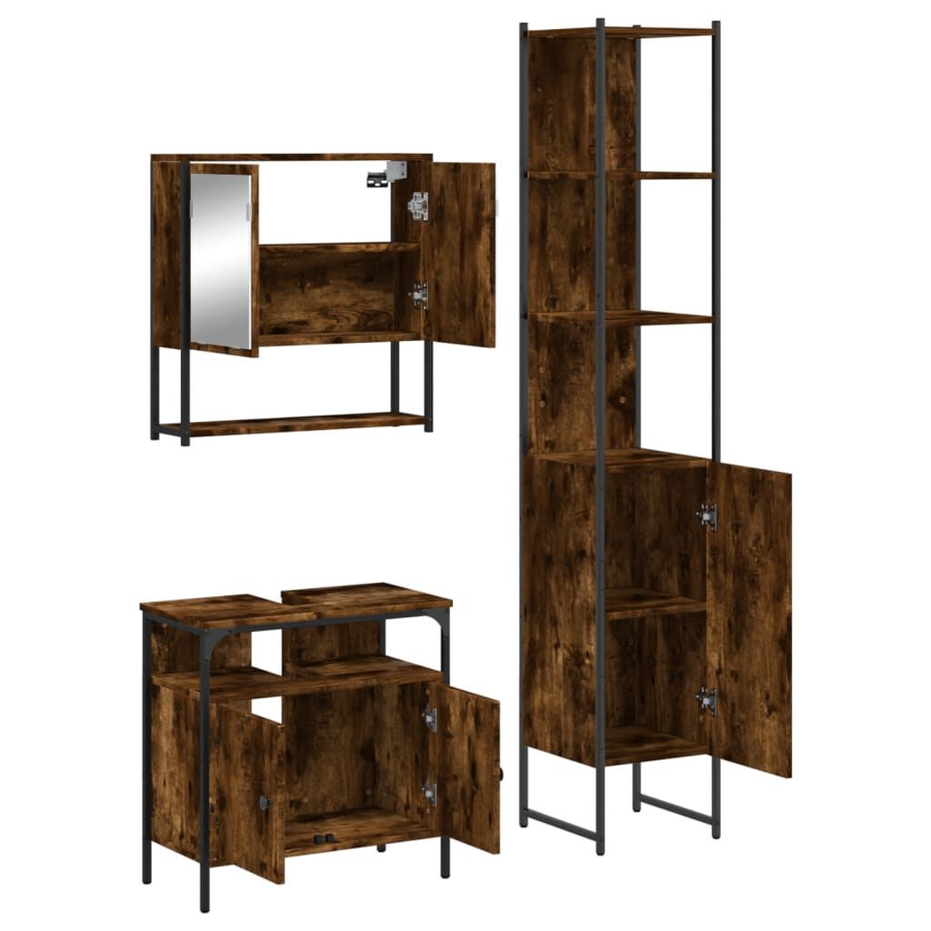vidaXL 3 Piece Bathroom Furniture Set Smoked Oak Engineered Wood