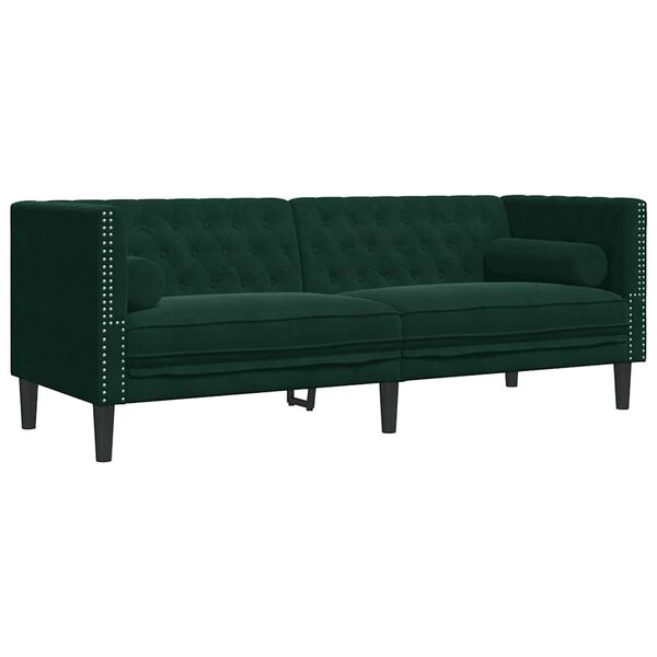 vidaXL Chesterfield Sofa with Bolsters 3-Seater Dark Green Velvet