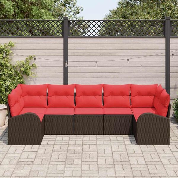 vidaXL Garden Sofa Set with Cushion 7 pcs Brown Poly Rattan