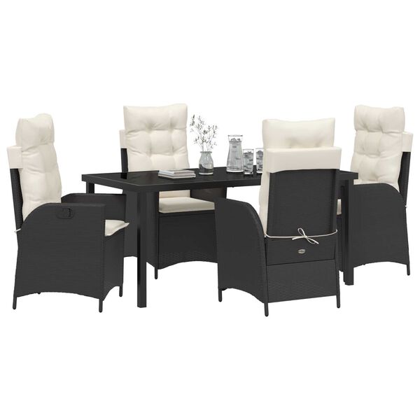 vidaXL Garden Dining Set with Cushion 5 pcs Black Poly Rattan