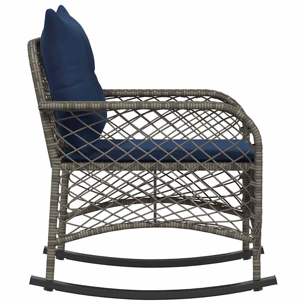 vidaXL Garden Rocking Chair with Cushions Grey Poly Rattan