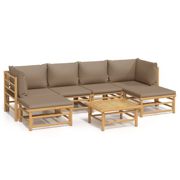 vidaXL 7 Piece Garden Lounge Set with Taupe Cushions Bamboo