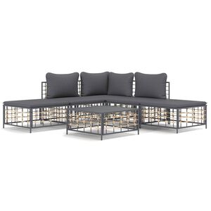 vidaXL 6 Piece Garden Lounge Set with Cushions Anthracite Poly Rattan
