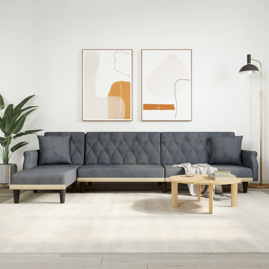 vidaXL L-shaped Sofa Bed Dark Grey 271x140x70 cm Velvet
