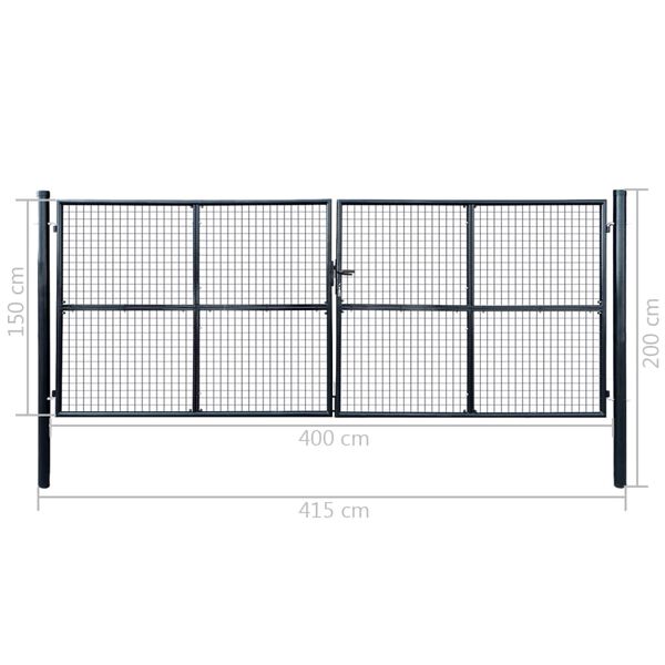 vidaXL Mesh Garden Gate Galvanised Steel 400x150 cm Grey