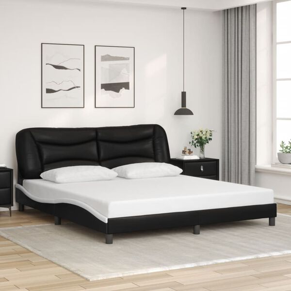 vidaXL Bed Frame without Mattress "Hvar" Black and White 183x213 cm Faux Leather