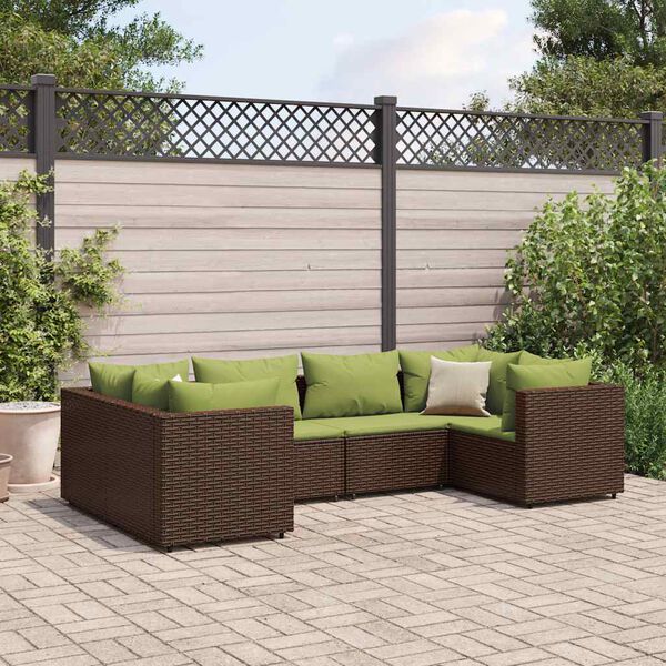 vidaXL 6 Piece Garden Lounge Set with Cushions Brown Poly Rattan