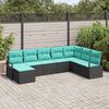 vidaXL Sofa Set with Cushion 8 pcs Black and Turquoise Poly Rattan
