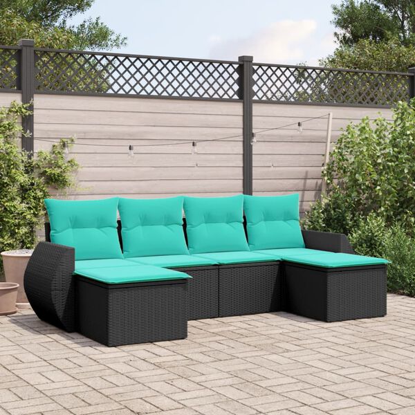 vidaXL 6 Piece Garden Sofa Set with Cushions Black Poly Rattan