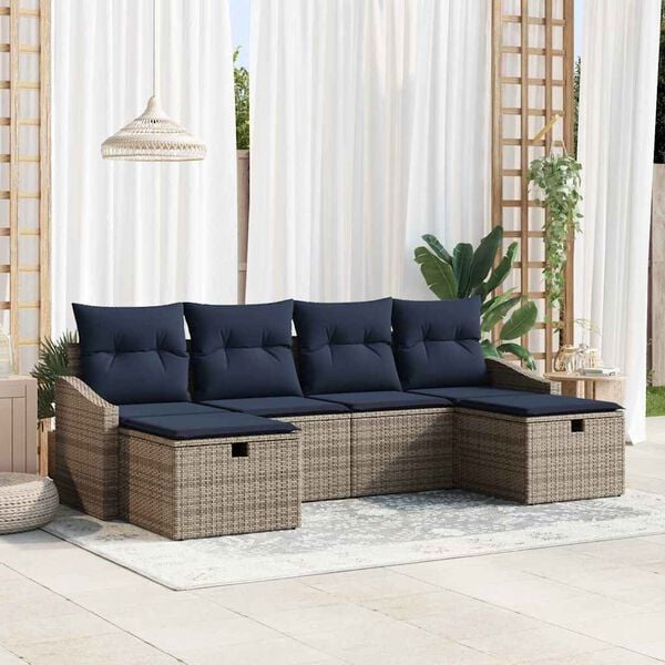 vidaXL Garden Sofa Set with Cushion 6 pcs Grey Poly rattan