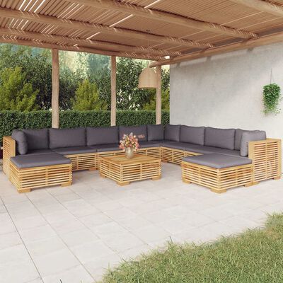 vidaXL 11 Piece Garden Lounge Set with Cushions Solid Teak Wood