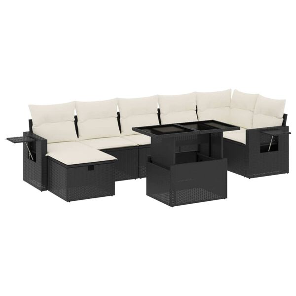 vidaXL 8 Piece Garden Sofa Set with Cushions Black Poly Rattan
