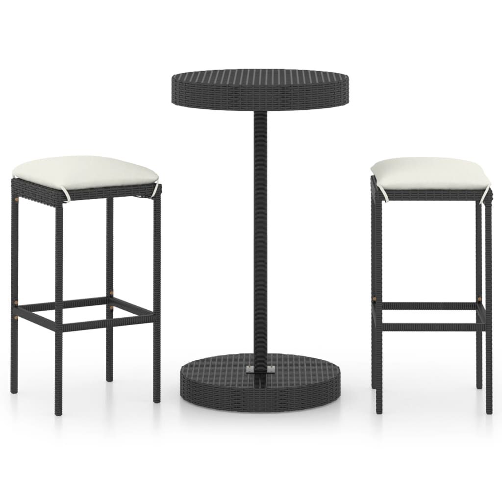 vidaXL 3 Piece Garden Bar Set with Cushions Poly Rattan Black