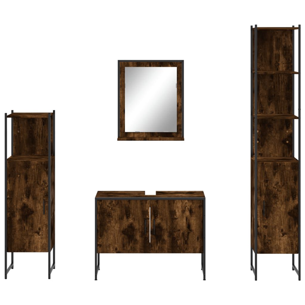 vidaXL 4 Piece Bathroom Cabinet Set Smoked Oak Engineered Wood