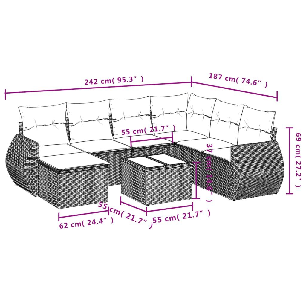 vidaXL 8 Piece Garden Sofa Set with Cushions Black Poly Rattan