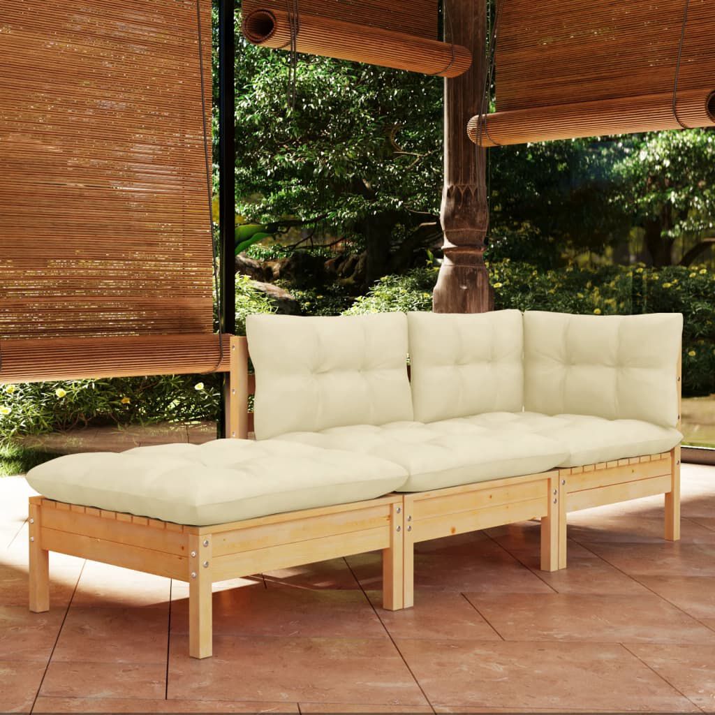 vidaXL 3 Piece Garden Lounge Set with Cream Cushions Solid Wood Pine