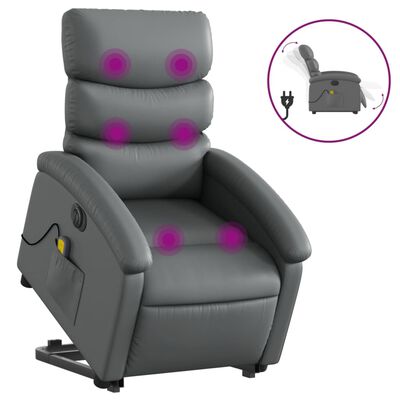 vidaXL Electric Stand up Massage Recliner Chair Grey Faux Leather