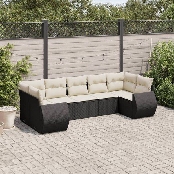 vidaXL 7 Piece Garden Sofa Set with Cushions Black Poly Rattan