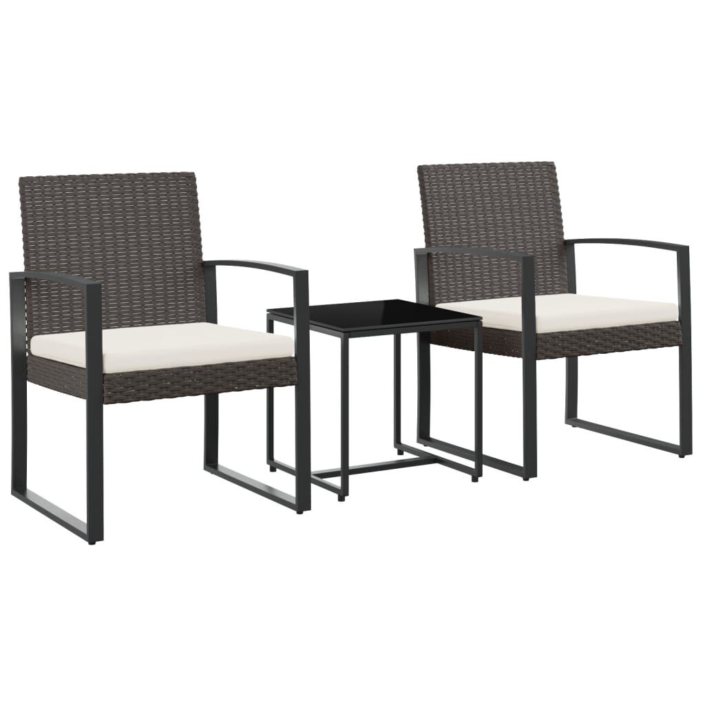 vidaXL 3 piece Garden Dining Set with Cushions Brown PP Rattan