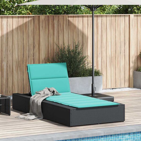 vidaXL Sunbed with Floating Cushion Black Poly Rattan