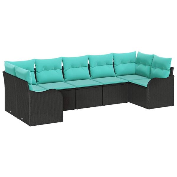 vidaXL Garden Sofa Set 7 pcs Black and turquoise Poly rattan