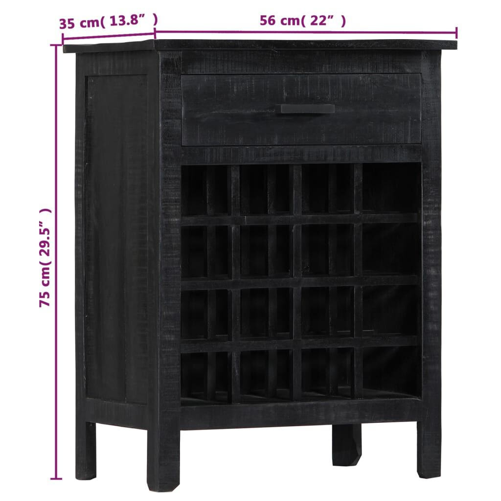 vidaXL Wine Rack Black 56x35x75 cm Solid Mango Wood