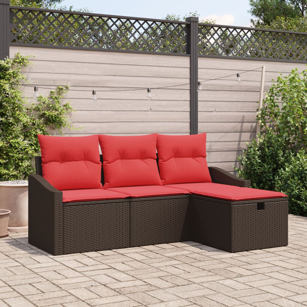 vidaXL 4 Piece Garden Sofa Set with Cushions Brown Poly Rattan